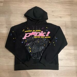 Black Hoodie with Pink Graphic and Spider Web (Meetups Only)